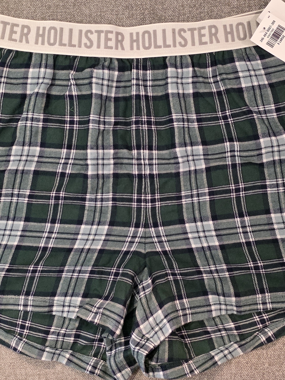 Hollister Green Plaid Lounge Shorts with Logo Waistband